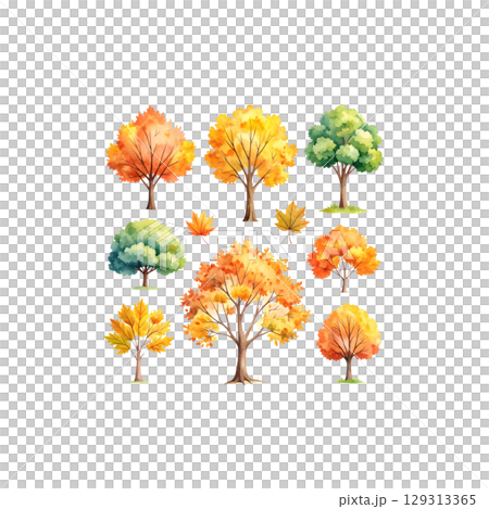 Autumn Trees Collection: Bright Fall Leaves Isolated on White Background Autumn Trees Collection: Bright Fall Leaves Isolated on White Background 129313365