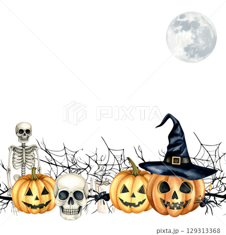 Illustration of orange Halloween pumpkin for autumn harvest celebration isolated on white background 129313368