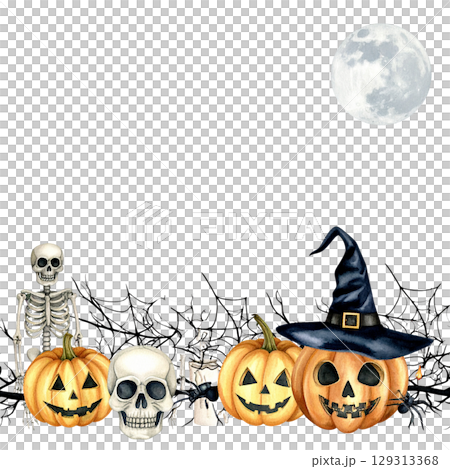 Illustration of orange Halloween pumpkin for autumn harvest celebration isolated on white background 129313368