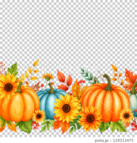 Pumpkin frame and autumn leaves for fall harvest holiday design isolated on white background Pumpkin frame and autumn leaves for fall harvest holiday design isolated on white background 129313475