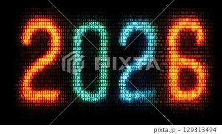 2026 colorful number on digital binary code background illustration 129313494