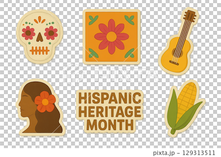 Hispanic heritage month icon set with traditional symbols, isolated on transparent background Hispanic heritage month icon set with traditional symbols, isolated on transparent background 129313511