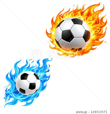 A black and white soccer ball is placed on green grass on a white background. A black and white soccer ball is placed on green grass on a white background. 129313571