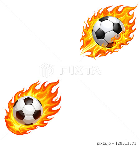 A black and white soccer ball is placed on green grass on a white background. A black and white soccer ball is placed on green grass on a white background. 129313573