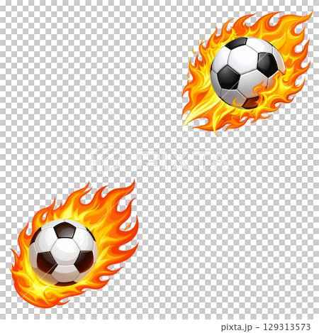 A black and white soccer ball is placed on green grass on a white background. A black and white soccer ball is placed on green grass on a white background. 129313573
