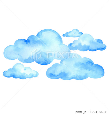 Illustration of fluffy blue sky clouds and seamless pattern of clouds 129313604