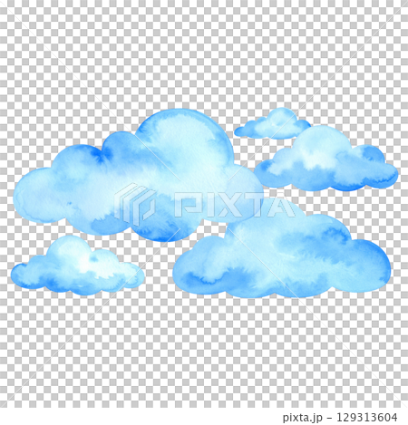 Illustration of fluffy blue sky clouds and seamless pattern of clouds 129313604