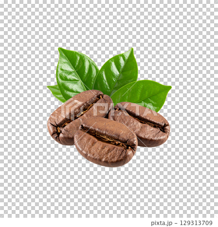 Roasted brown coffee beans isolated on white background Roasted brown coffee beans isolated on white background 129313709