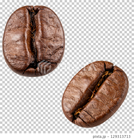 Roasted brown coffee beans isolated on white background 129313713