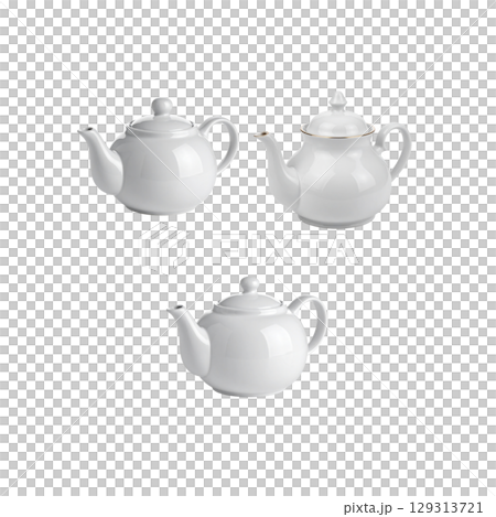 White ceramic teapot isolated on white background 129313721