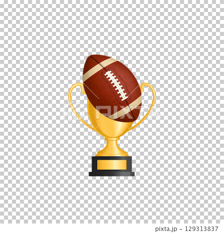 Some golden trophies with soccer balls as symbols of sports victory on white background. 129313837