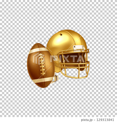 Golden football helmet isolated for sports protection and game competition on white background 129313841