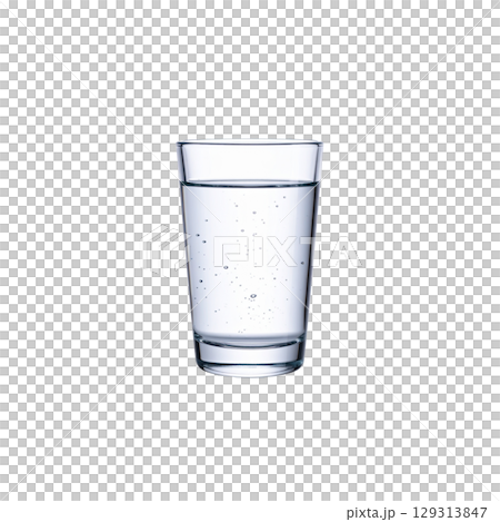Clear drinking glasses placed separately on a white background. 129313847