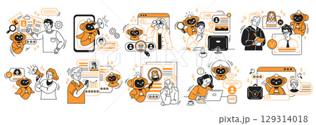 Colorful HR and Recruitment Illustration with Robot 129314018