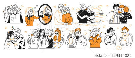Various Illustrations of Happy Couples and Friends 129314020