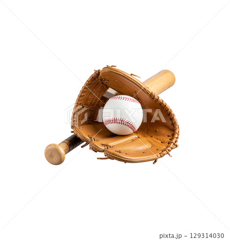 Leather baseball glove and ball isolated on white background 129314030
