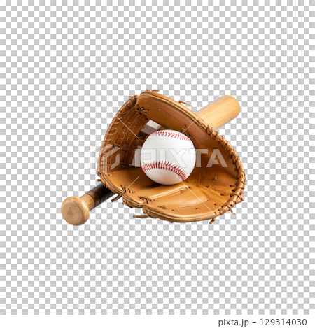 Leather baseball glove and ball isolated on white background 129314030