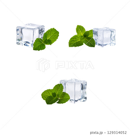 Lemon, mint and ice in glass isolated on white background. Lemon, mint and ice in glass isolated on white background. 129314052