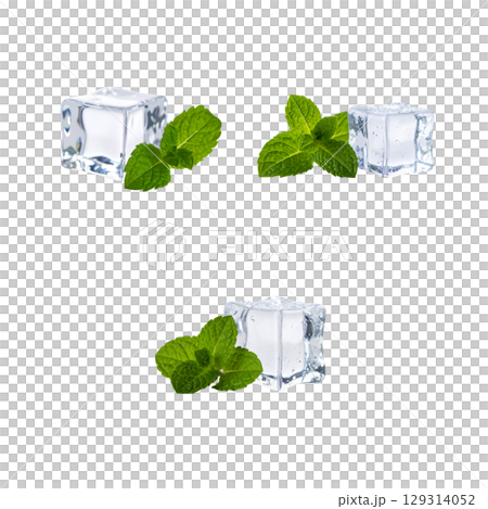 Lemon, mint and ice in glass isolated on white background. Lemon, mint and ice in glass isolated on white background. 129314052