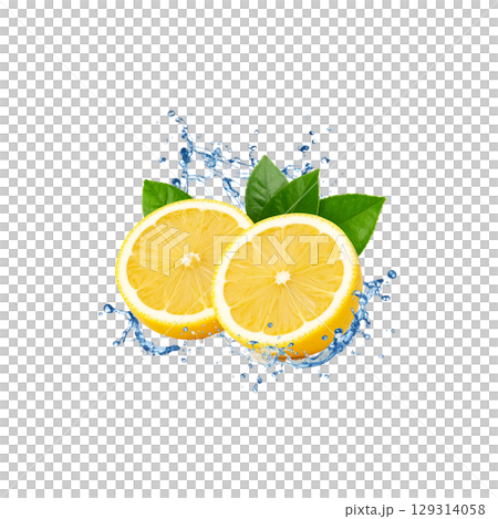 Fresh half and sliced green lime with water drops isolated on white 129314058