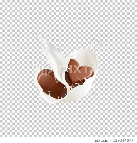 Heart shaped chocolate with delicious brown sweet symbol on white background 129314077