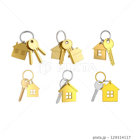 Set of house keys and keys on white background 129314117
