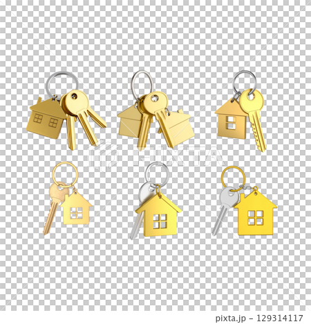 Set of house keys and keys on white background 129314117
