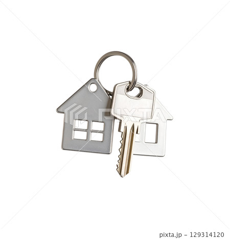 Set of house keys and keys on white background 129314120