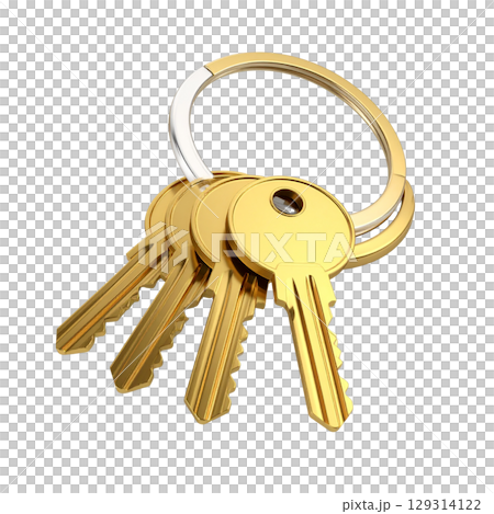 Set of house keys and keys on white background Set of house keys and keys on white background 129314122