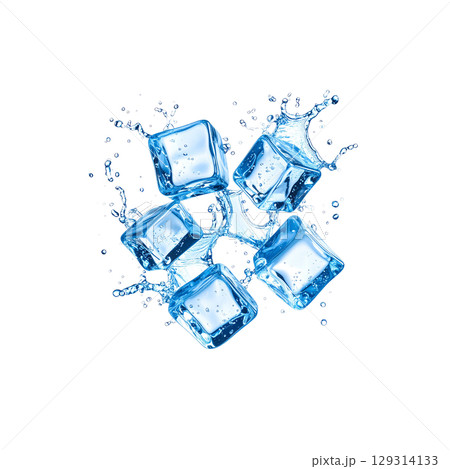 Clear ice cubes on a white background 129314133