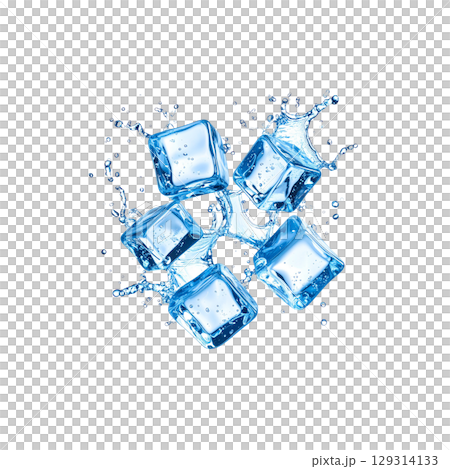 Clear ice cubes on a white background 129314133