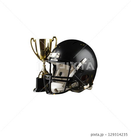 Football helmet with protective mask isolated on white background. 129314235