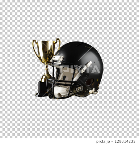 Football helmet with protective mask isolated on white background. Football helmet with protective mask isolated on white background. 129314235