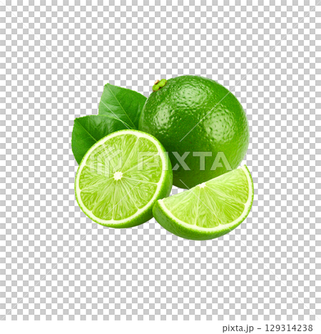 Fresh and juicy citrus fruits oranges, lemons and limes cut into pieces isolated on white background. Fresh and juicy citrus fruits oranges, lemons and limes cut into pieces isolated on white background. 129314238