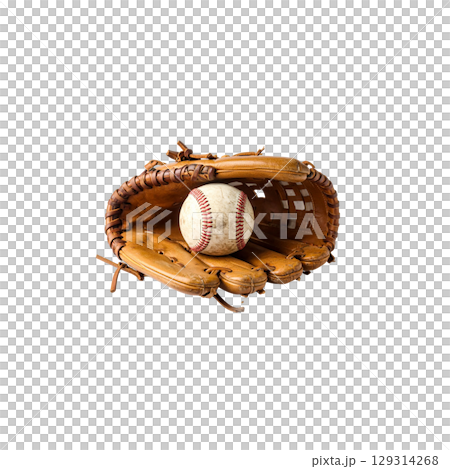 Old leather baseball glove on white background 129314268
