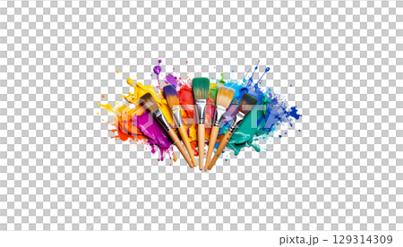 Splashes of color and artistic brushwork create an explosion of vibrant design on a white background. 129314309