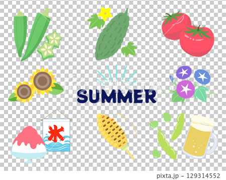 夏季插畫集花卉、蔬菜和食物向量 夏季插畫集花卉、蔬菜和食物向量 129314552