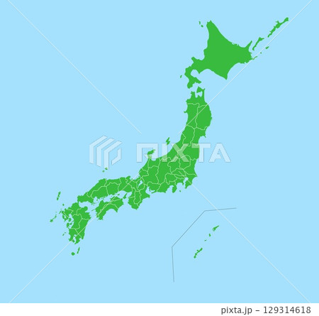 日本地図　日本全土　県境線有り 129314618