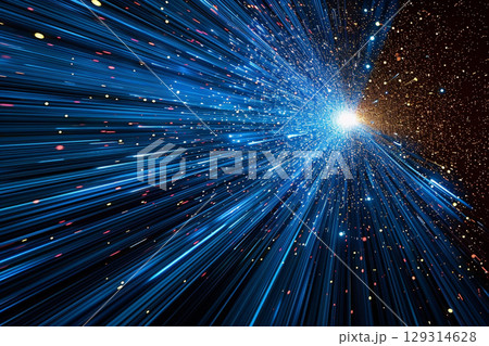 放射状に広がる青い光のエネルギー 129314628