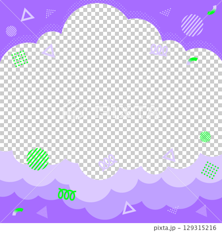 爽やかで明るくポップなモコモコの雲の背景素材 可愛いイラスト 紫 129315216