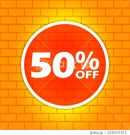 50% Off Sale Discount Banner on Orange Brick Background 129315351