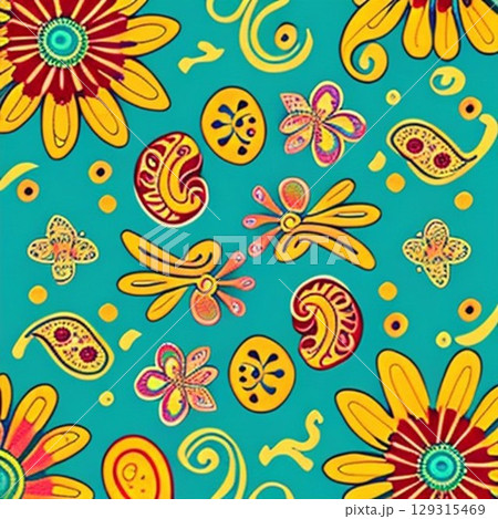 seamless pattern with sunflowers 129315469