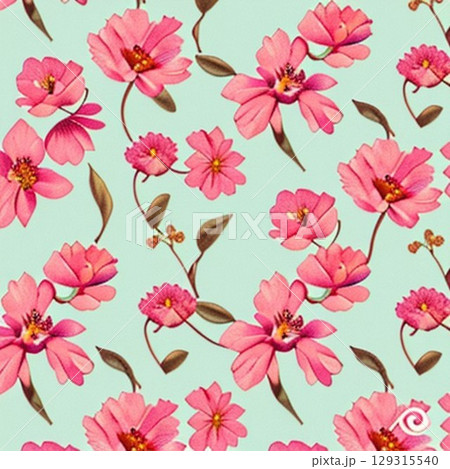 seamless pattern with pink flowers 129315540