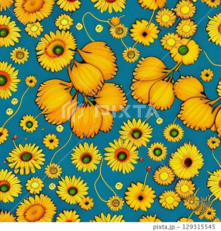 seamless pattern with sunflowers 129315545