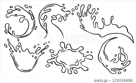 Set of liquid splashes, blot. Vector illustration in doodle style, cartoon 129316606
