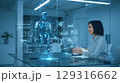 AIのホログラムとディスカッションする女性 129316662
