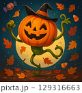ハロウィンのカボチャ喜びの舞 129316663