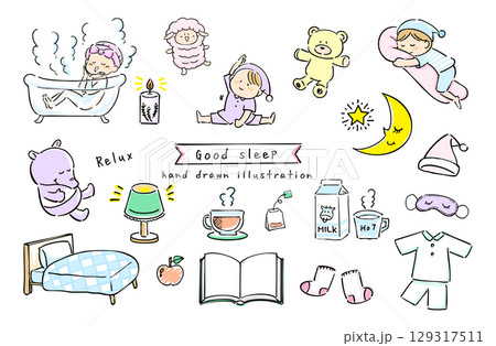 快眠の可愛いイラストセット　カラー 129317511