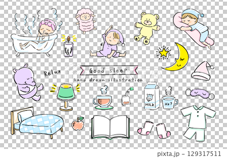 快眠の可愛いイラストセット　カラー 129317511