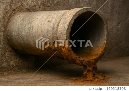 老朽化した下水管 129318308